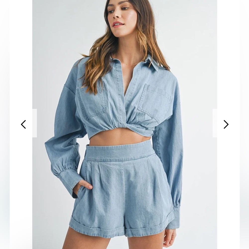 NEW Mable Chambray Twist Front Top & Shorts Set